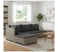Rattan 3-Seater Modular Lounge Sofa Kubu Grey Natural Rattan Mahogany Seat 72cm