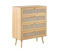 Rattan 4 Drawer Chest Light Wood PEROTE