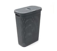Rattan 40 L Slim Laundry Clothes Wash Hamper, Perfect for the bathroom or bedroom - great for everyday family living, Slim laundry basket bin with lifting lid (Charcoal Grey)