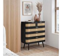 Rattan 5 Chest Of Drawers Birlea Sark Black Mid Century Modern