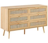Rattan 6 Drawer Chest Light Wood PEROTE