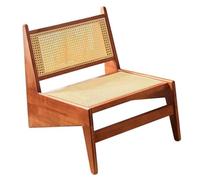 Rattan Accent Chair - Mid Century Modern Armless Boho Design, Solid Wood Structure, Comfortable Seating for Bedrooms, Balconies, and Terraces