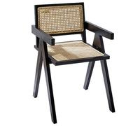Rattan Accent Chair with Armrest, Upholstered Mid Century Modern Armchair for Dining Room, Kitchen, Restaurant, Garden, Comfortable Seat with Backrest