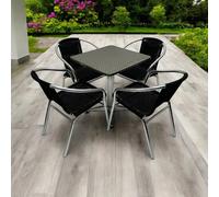 Rattan & Aluminium Garden Set - Square Pedestal Table & 4 Black Rattan Chairs Be Furniture