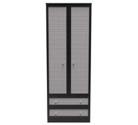 Rattan and Black Ash 2 Door 2 Drawer Double Wardrobe