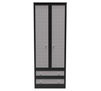 Rattan and Black Ash 2 Door 2 Drawer Tall Wardrobe