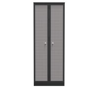 Rattan and Black Ash 2 Door Plain Tall Wardrobe