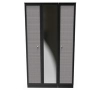Rattan and Black Ash 3 Door Triple Wardrobe - 1 Mirror