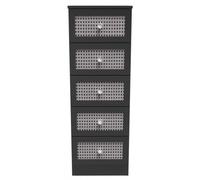 Rattan and Black Ash 5 Drawer Narrow Chest