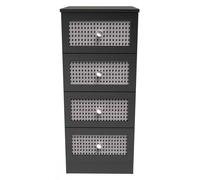 Rattan and Black Ash Chest - Narrow - 4 Drawer
