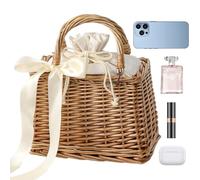 Rattan Bag,Capacity Easy Access With A Ribbon - Natural Material Rattan Bag | For Music Festival Holiday Dating Commuting Swimming Pool Lipstick Wallet Hair Comb Sunglasses Mobile Phone, White