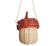 Rattan Bag Woven Straw Bag Woven Bag for Kids Acorn Shaped Rattan Storage Basket Mini Kids Crossbody Bag Lidded Woven Cute Breathable Kids Bag Birthday Gift