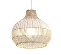 Rattan Ball Pendant Light | Woven Wicker Lamp Shade | Natural Style Hanging Light for Cafe, Tea House, Kitchen Island Decor, Cream Chandelier, Ceiling Fixture
