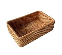 Rattan based square basket with artisanal weave pattern organizes sundries on desks tables or countertops without clutter (Large)