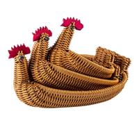 Rattan Basket Bread Baskets for Table 3PCS Chicken Shaped Rattan Fruit Basket 11/8.3/6.7 Inch Woven Wicker Basket Decorative Snacks Egg Basket for Kitchen Restaurant