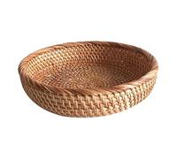 Rattan Basket Tray 9 Inch Woven Rattan Tray Decorative Wicker Tray Stackable Round Wicker Basket for Kitchen Tabletop