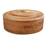 Rattan Basket with Lid, Hand-Woven Storage Basket, Lidded Wicker for Organizing, Box, Bin