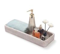 Rattan Bathroom Vanity Tray, Toilet Tank Basket Tray for Paper Hand Towel, Bathroom Counter Tray for Organizing and Decor (Whitewash, 41.5 x 15.5 x 5 cm)