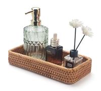 Rattan Bathroom Vanity Trays Toilet Tank Baskets Long Narrow Hand Towel Storage Basket for Storage, Decorative (Natural 10.2 x 4.9 x 1.8 inch)