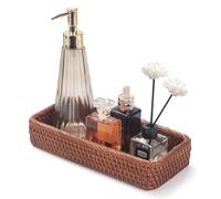 Rattan Bathroom Vanity Trays Toilet Tank Baskets Long Narrow Hand Towel Storage Basket for Storage, Decorative (Honey Brown 10.2 x 4.9 x 1.6 inch)