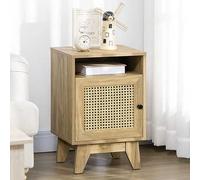 Rattan Bedside Cabinet Wood Effect Nightstand Storage Shelf Bedroom Side Table