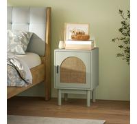 HOMCOM Boho Bedside Table with Rattan Door and Adjustable Shelf Light Green