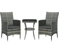 Outsunny Rattan Bistro Set Garden Chair Table Patio Outdoor Cushion Conservatory | TJ Hughes