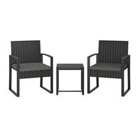Rattan Bistro Set, 3 Pcs Garden Furniture With Cushion, Dark Grey