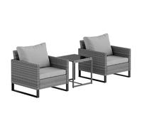 3PCS Rattan Bistro Set Glass Top Table and Chairs with Cushions Garden Furniture