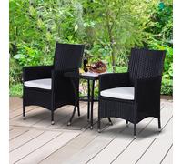 Rattan Bistro Set 3 Piece Table Arm Chairs Glass Top Cushions