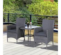Rattan Bistro Set 3 Piece Table Arm Chairs Glass Top Cushions