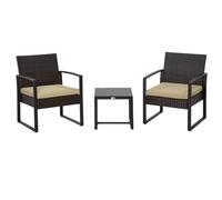 Rattan Bistro Set 3Pc Beige PE Wicker Rattan Metal Frame 63x57x76cm With Table