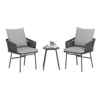 Outsunny Rattan Bistro Set, Balcony Table and Chairs with 4 Cushions, Grey, Grey