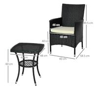 Outsunny-3 Piece Rattan Bistro Set - Black | TJ Hughes Outsunny