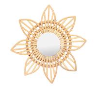 Rattan Boho Innovative Art Decoration Rattan Flower Circular Wall Hanging Mirror Retro Dressing Makeup Mirror for Farmhouse, Living Room, Bedroom, Bathroom(L)