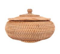 Rattan Boxes with Lid Hand-Woven Multi-Purpose Wicker Tray Fiber Round 11 Inch Diameter