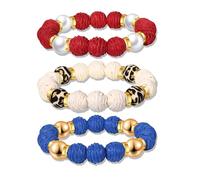 Rattan Bracelets for Women Handmade Woven Rattan Ball Beaded Stretch Bracelets Stackable Boho Bangle Bracelets Summer Beach Jewelry, 3.5, Plastic, no gemstone