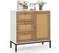 Rattan Cabinet 3 Drawers 1 Door 80X35X80.5Cm White Oak