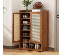 Rattan Cabinet with Adjustable Shelves and Hidden Shoe Storage - Rustic Oak Design for Stylish Organization