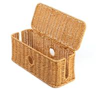 Rattan Cable Management Box Handwoven Cord Organizer Box, 4 Open Slots Cords Hider Box Under Desk Cable Management Suitable for TV Cables Computers Routers Power Cords to Hide and Organize