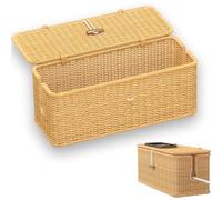Rattan Cable Organiser,Cable Management to Hide Cord,Handmade Cable Tidy Box,2 Open Slots Cable Box,Wire Organiser For Home,Workplace,Decorative Extension Lead Box Cable Tidy Box (Yellow-Round Hole)