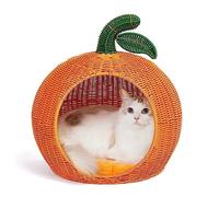 Rattan Cat and Dog Bed, Sustainable Cats Condo Cave Small Dog House, Comfy Kitten Bed Cute Pet Bed with Machine Washable Nest Cushion