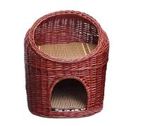 Rattan Cat Cave Tent - Flexible Hand Braided Structure, Comes with Soft Bed Pad, Versatile Kennel for Kittens(A)