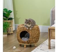 PawHut Wicker Cat House Stool for Rest Elevated Pet Bed 44 x 43 x 41 cm