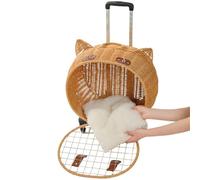 Rattan Cat Stroller - Pet with Wheels, Breathable Design & Teles Handle for Kittens, ies, Outdoor Adventures, Beach, Camping & Shopping