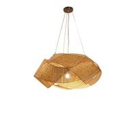 Rattan Ceiling Light Pendant Natural Simple Hand Weaved Raw Wicker Pendant Light for Farmhouse Kitchen Island Living Dinning Room Bedroom(with no Bulb)