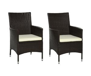 Rattan Chairs 2PC Brown PE Rattan Steel Frame 60x58.5x89cm Cushioned 5cm Pad Set