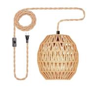 Rattan Chandeliers with 15ft Plug-in Cord, Hanging Lamps Boho Style, Woven Wicker Ceiling Light for Bedroom Living Room, Wall-Mounted Option, No Hardwiring Needed