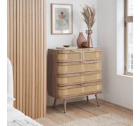 Rattan Chest Of 5 Drawers Birlea Sark Brown Oak Mid Century Modern