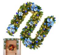 Rattan Christmas String Lights - 9 Feet Christmas Garland with Artificial LED Lights | Battery Operated Rattan Christmas Decoration Garland Red Flowers Stairs Decoration